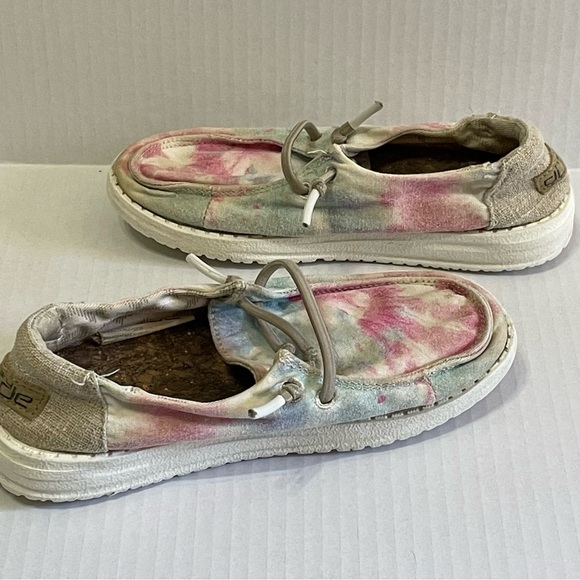 Hey Dude Wendy Youth Boho Mandala Tie Dye Shoes Pink Blue Kids Girls Sz K12 - Picture 5 of 7